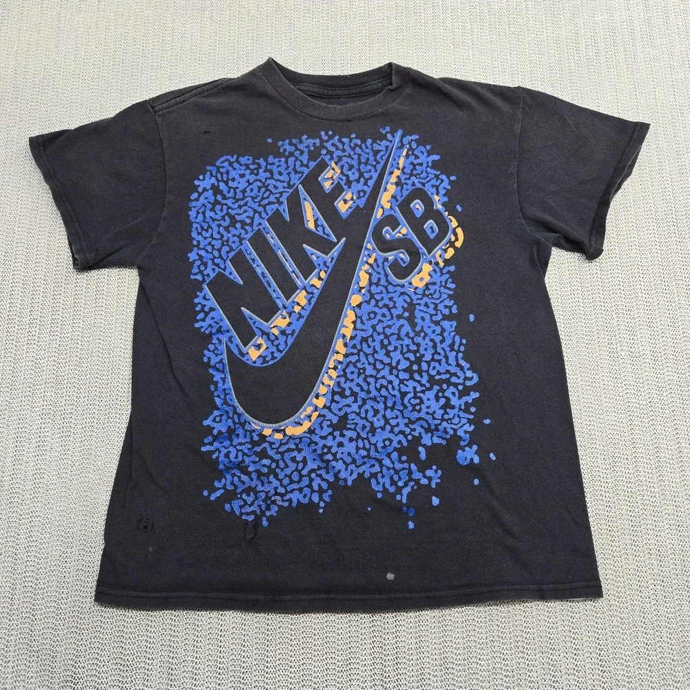 Vtg Nike SB Shirt Youth Boys XL Black Blue Graphic Skateboarding Tee